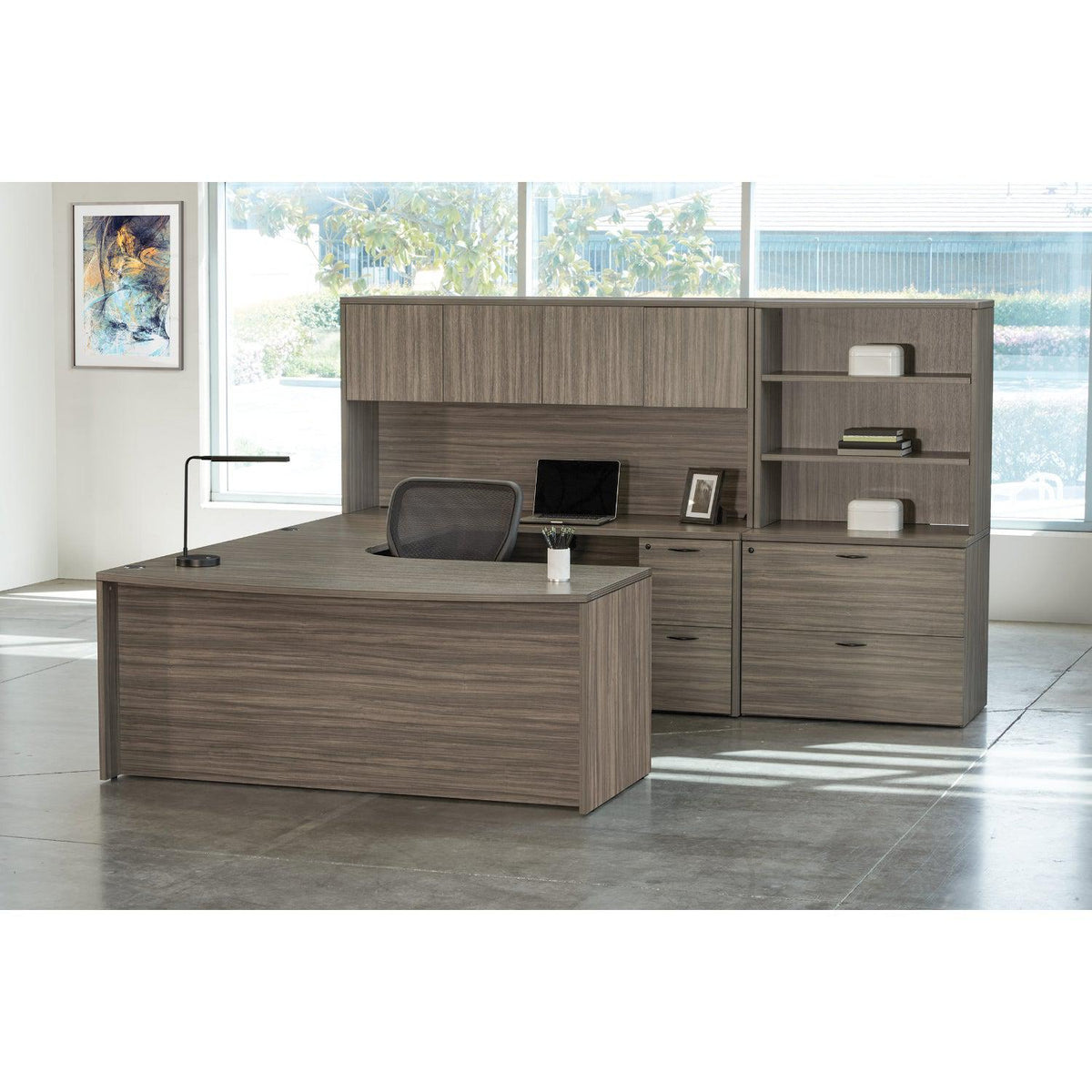 Napa Right U Shape with Corner Desk, Hutch and Storage, 107" x 107"