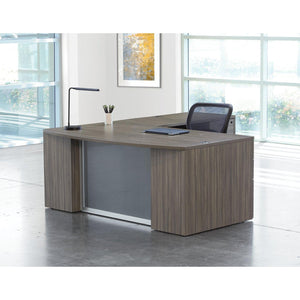 Napa StepFront L Shape with Bow Top Desk and Glass Modesty Panel, 71” x 88”