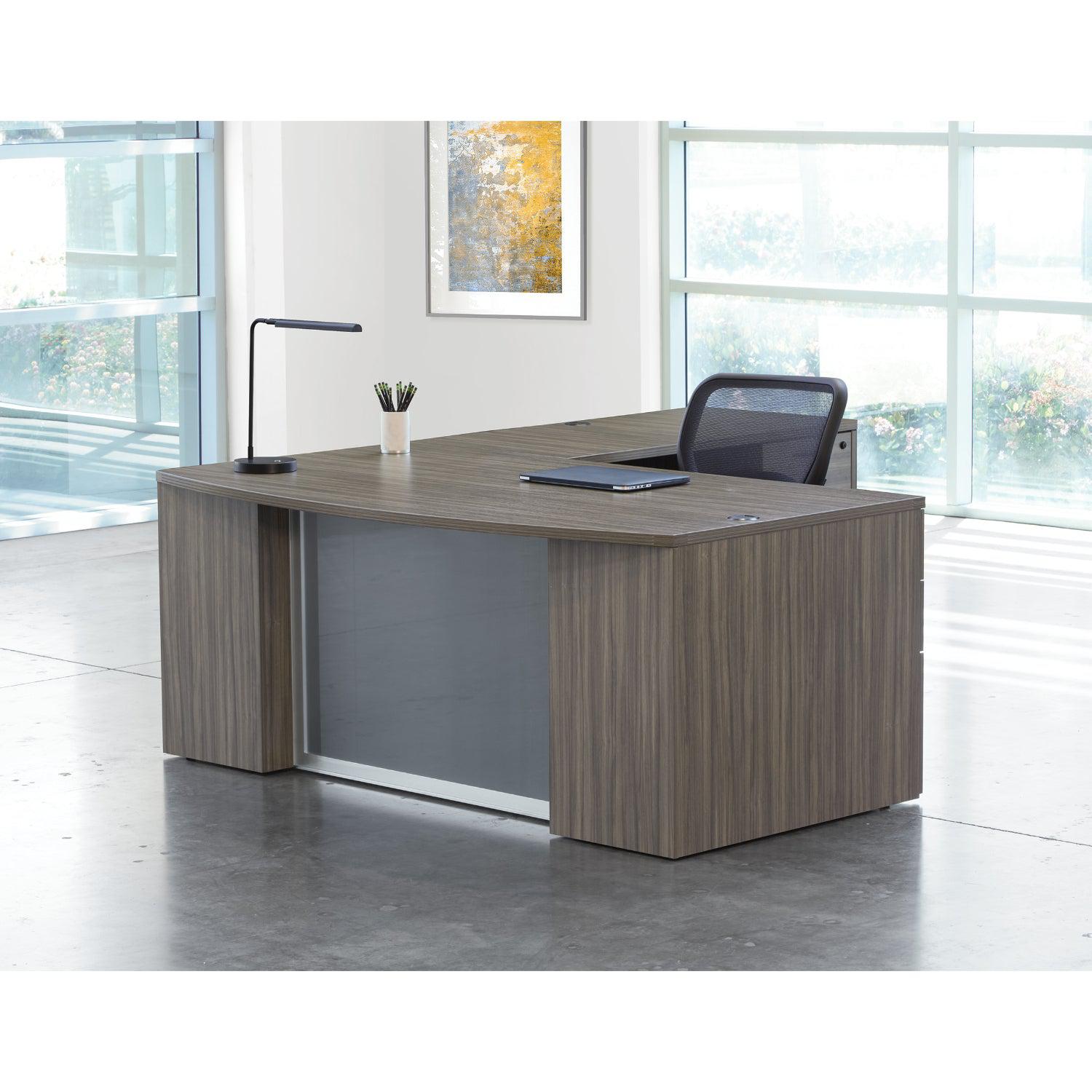 Napa StepFront L Shape with Bow Top Desk and Glass Modesty Panel, 71” -  NextGen Furniture, Inc.