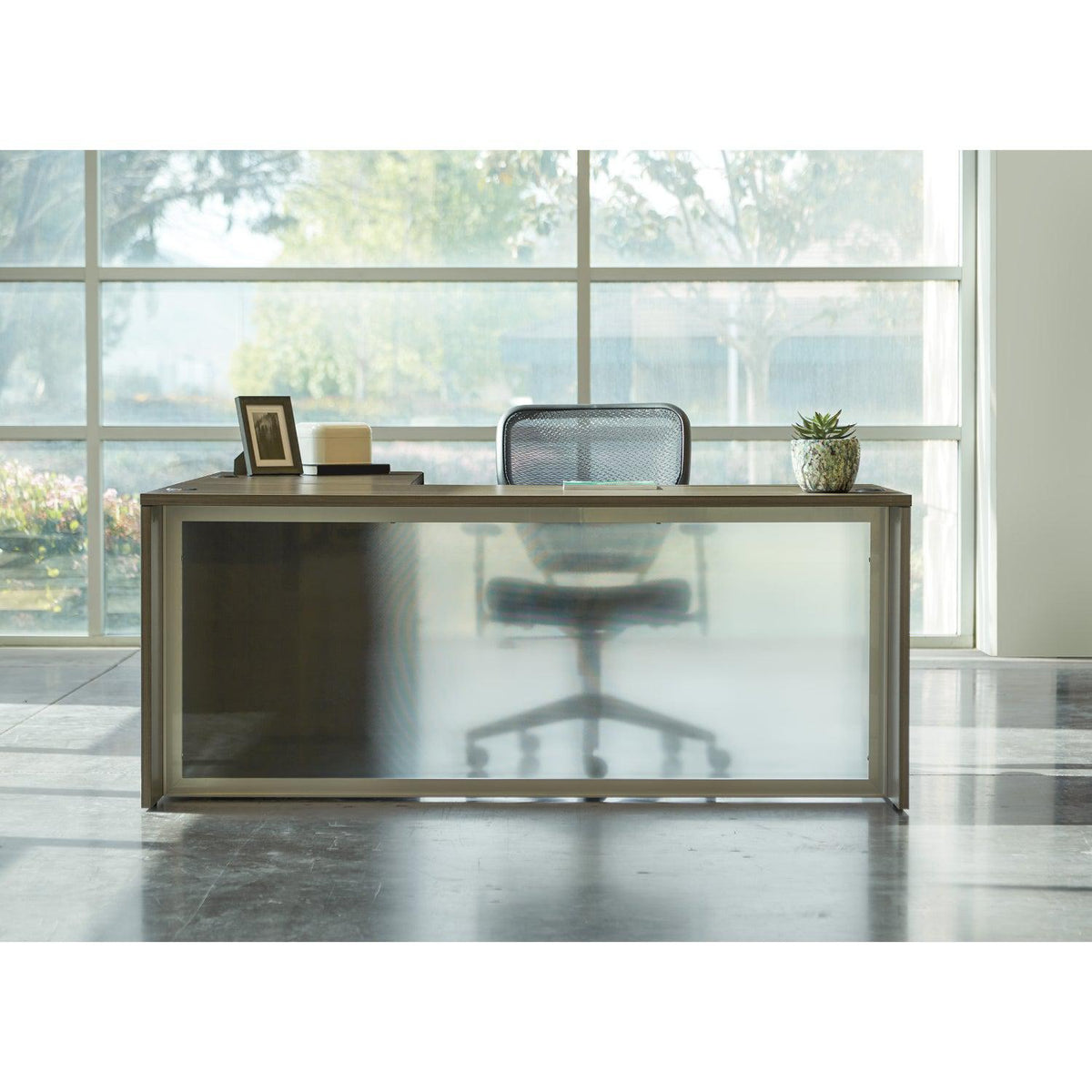 Napa L-Shape Desk with Glass Modesty Panel, 71" x 84" x 29" H