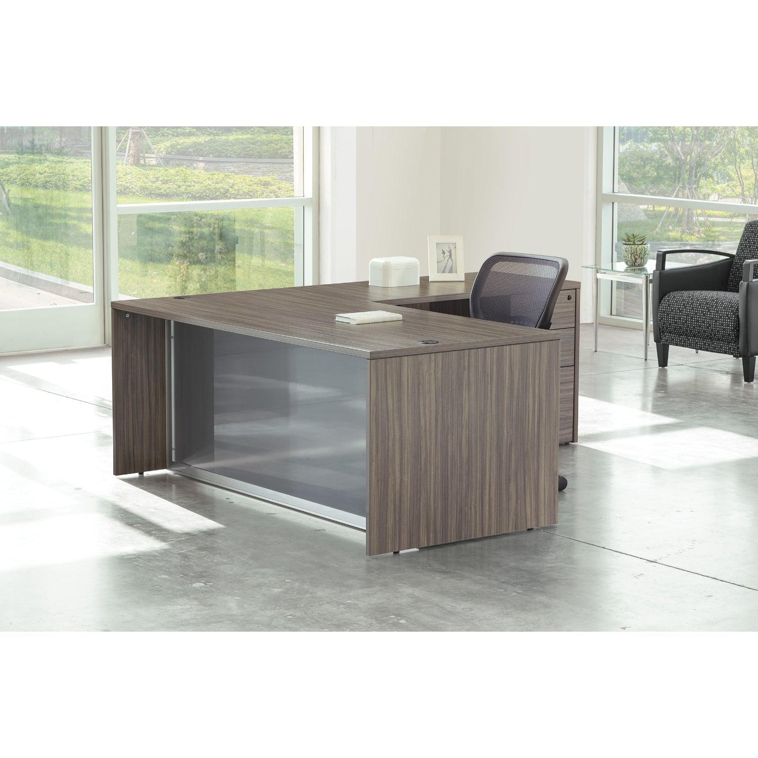 Napa L-Shape Desk with Glass Modesty Panel, 71" x 84" x 29" H