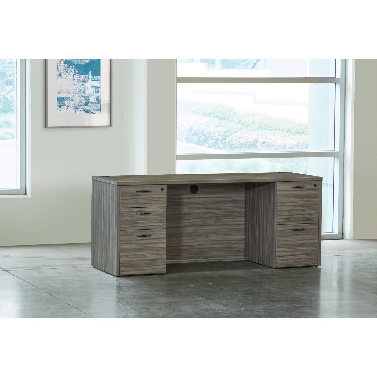 Tuxedo White Bow Front Double Pedestal Desk, 72 x 42, White Top wi -  NextGen Furniture, Inc.