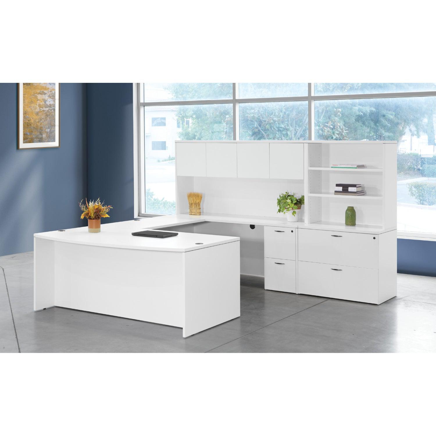 "Napa White" U-Shape Desk with Hutch and Storage, 107" x 113"