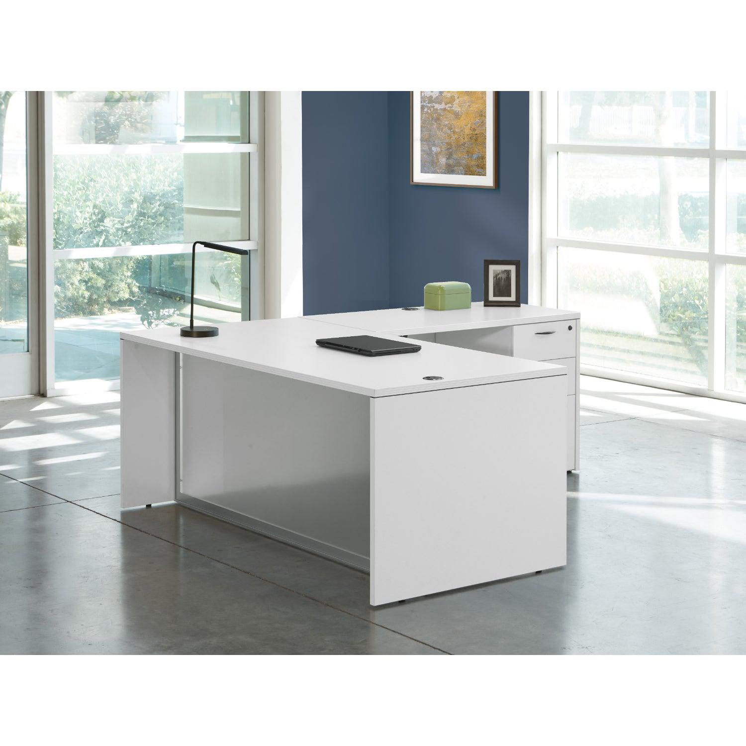 Napa StepFront L Shape with Bow Top Desk and Glass Modesty Panel, 71” -  NextGen Furniture, Inc.