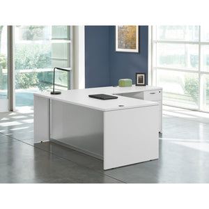 "Napa White" L-Shape Desk with Glass Modesty Panel, 71" x 84" x 29" H