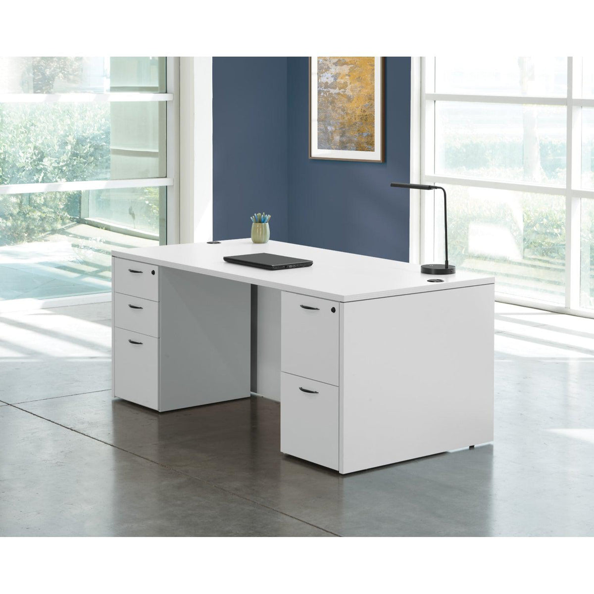 "Napa White" Double Pedestal Desk, 71" x 35" x 29" H