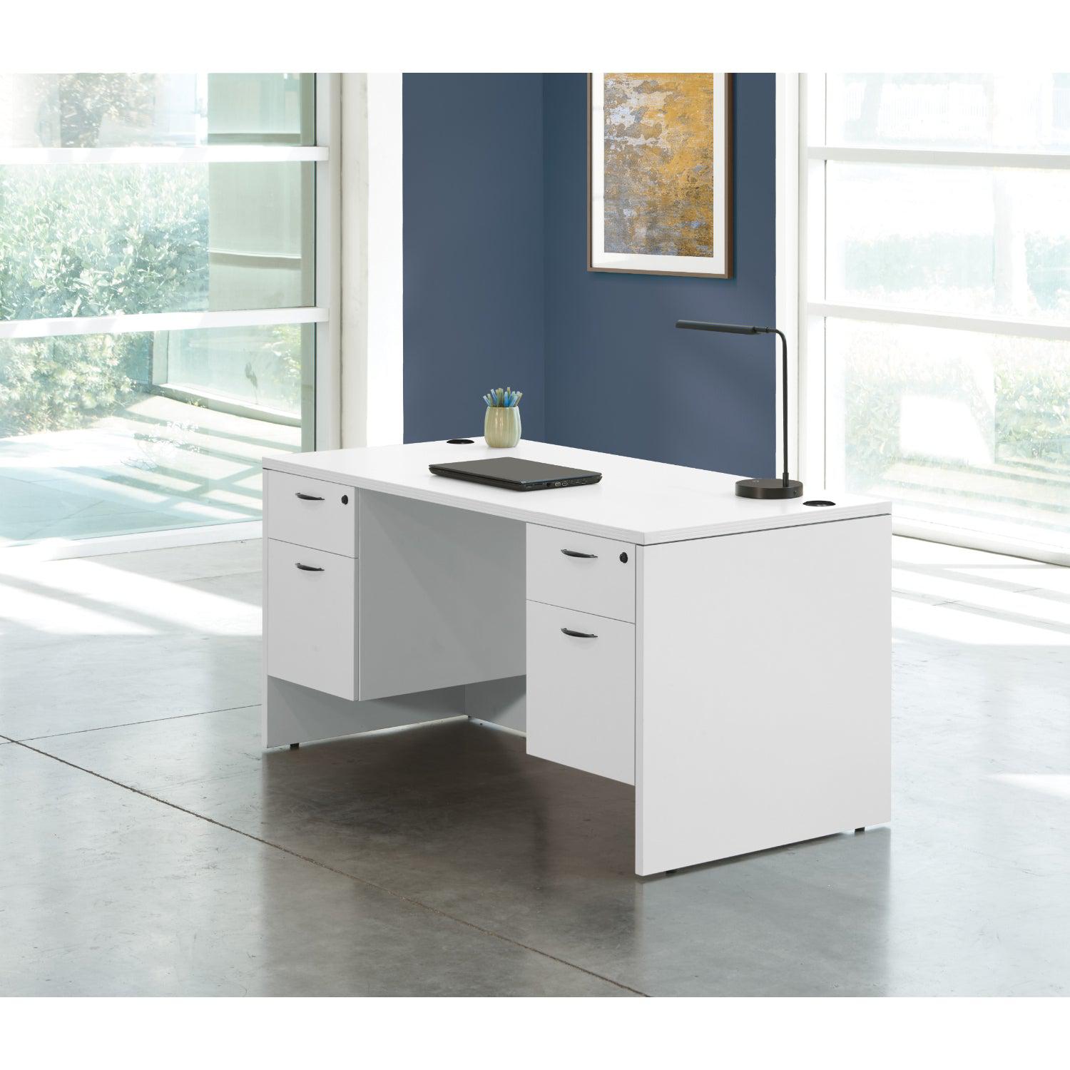 Tuxedo White Bow Front Double Pedestal Desk, 72 x 42, White Top wi -  NextGen Furniture, Inc.