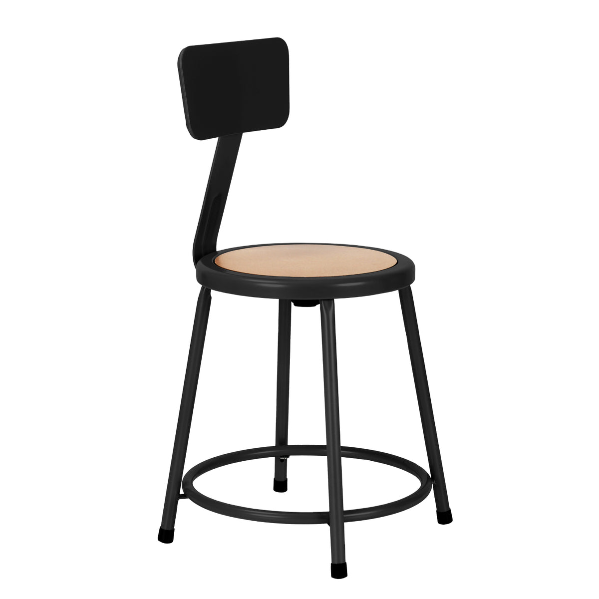 18" H Assembly-Ready Steel Stool with Backrest, Black