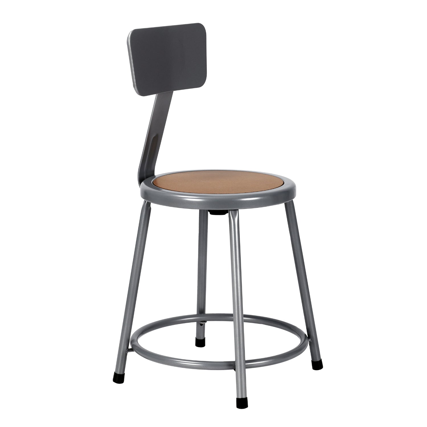 18" H Assembly-Ready Steel Stool with Backrest, Grey