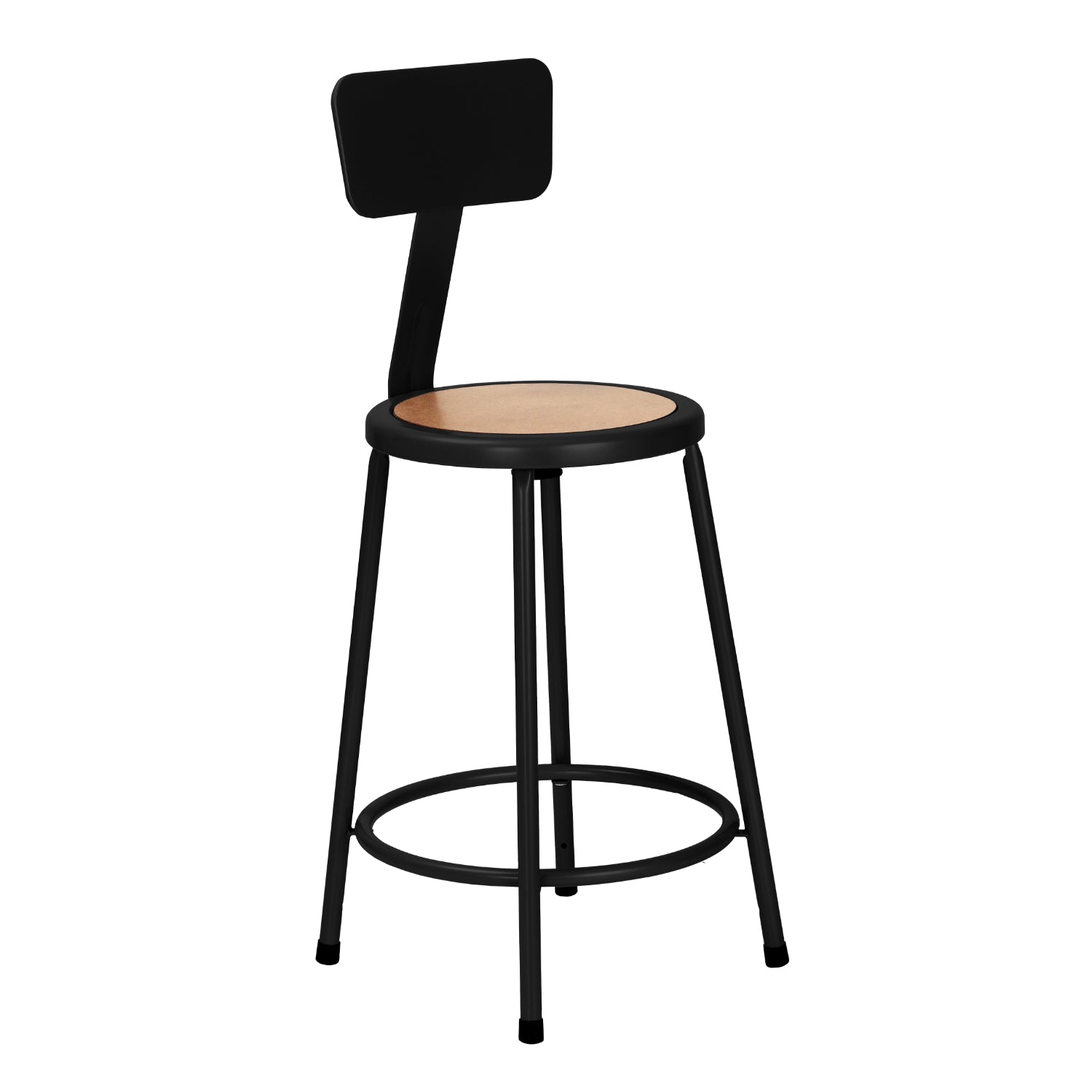 24" H Assembly-Ready Steel Stool with Backrest, Black