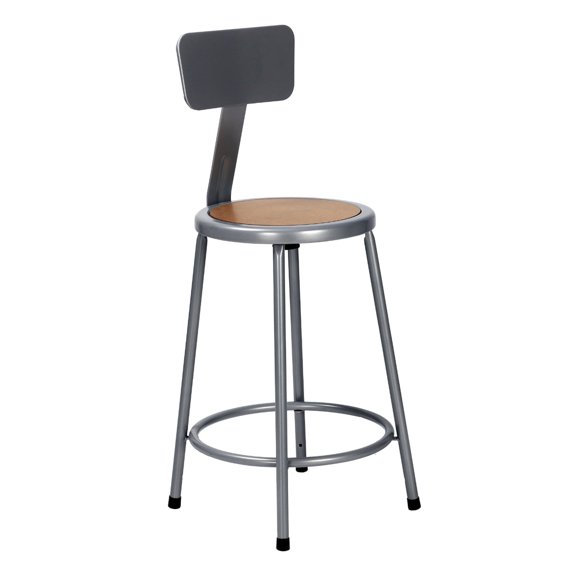 24" H Assembly-Ready Steel Stool with Backrest, Grey