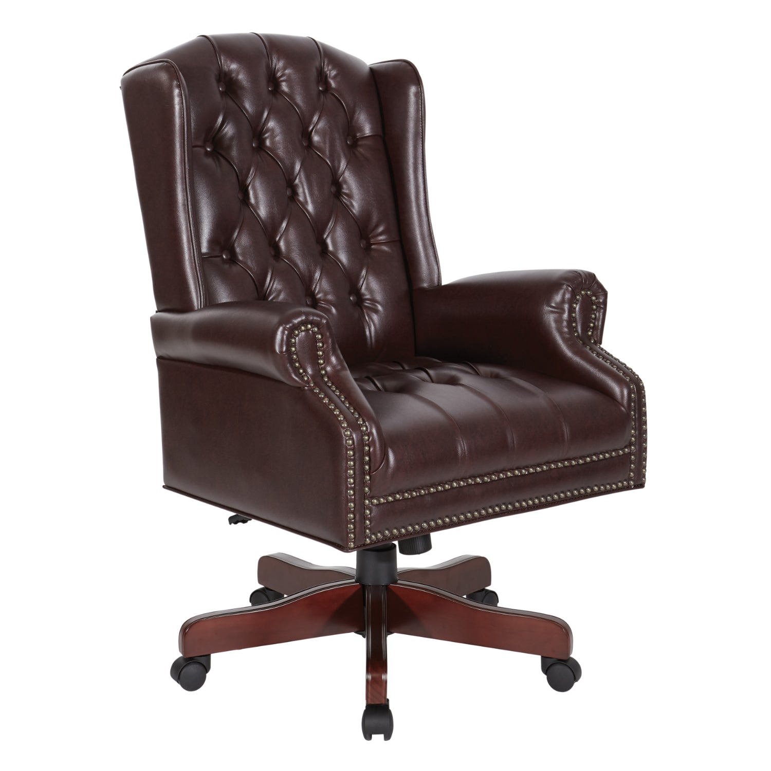 Deluxe Traditional High Back Executive Chair, Jamestown Oxblood Vinyl Upholstery