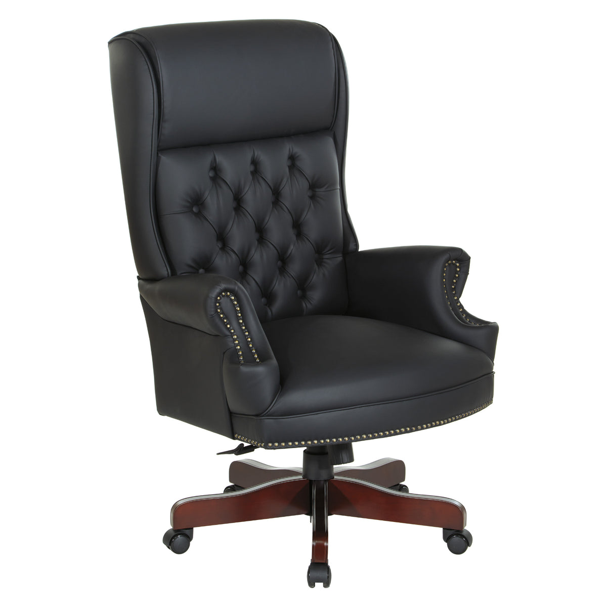 Deluxe Traditional High Back Executive Chair with Headrest, Black Vinyl Upholstery