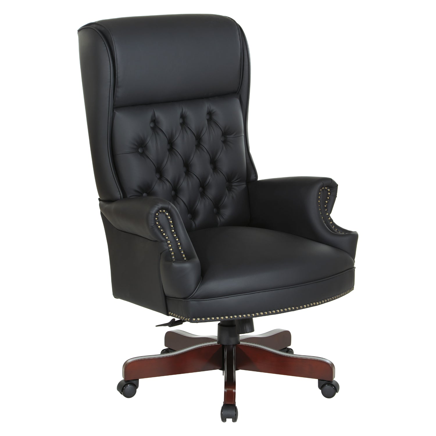 Deluxe Traditional High Back Executive Chair with Headrest, Black Vinyl Upholstery