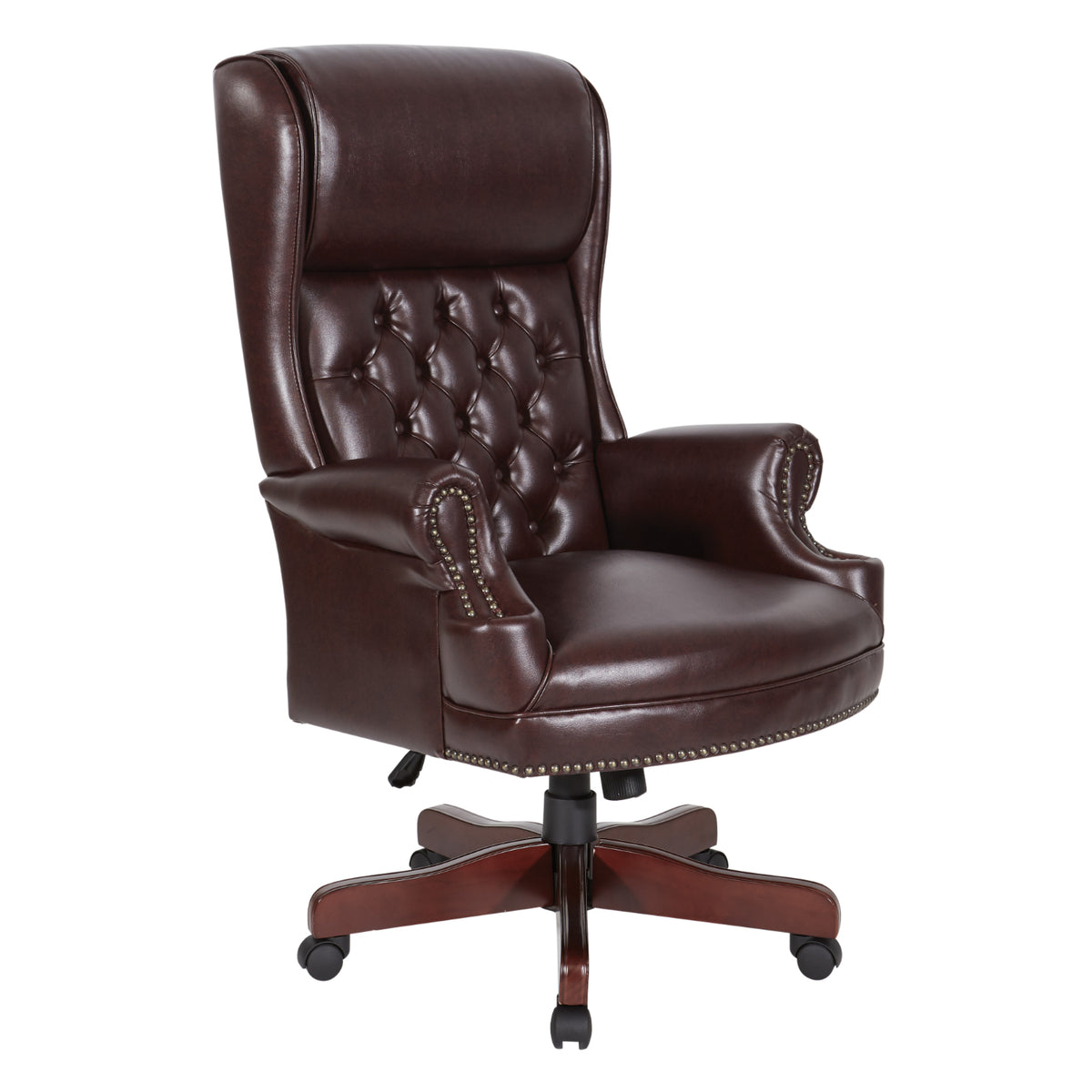 Deluxe Traditional High Back Executive Chair with Headrest, Jamestown Oxblood Vinyl Upholstery