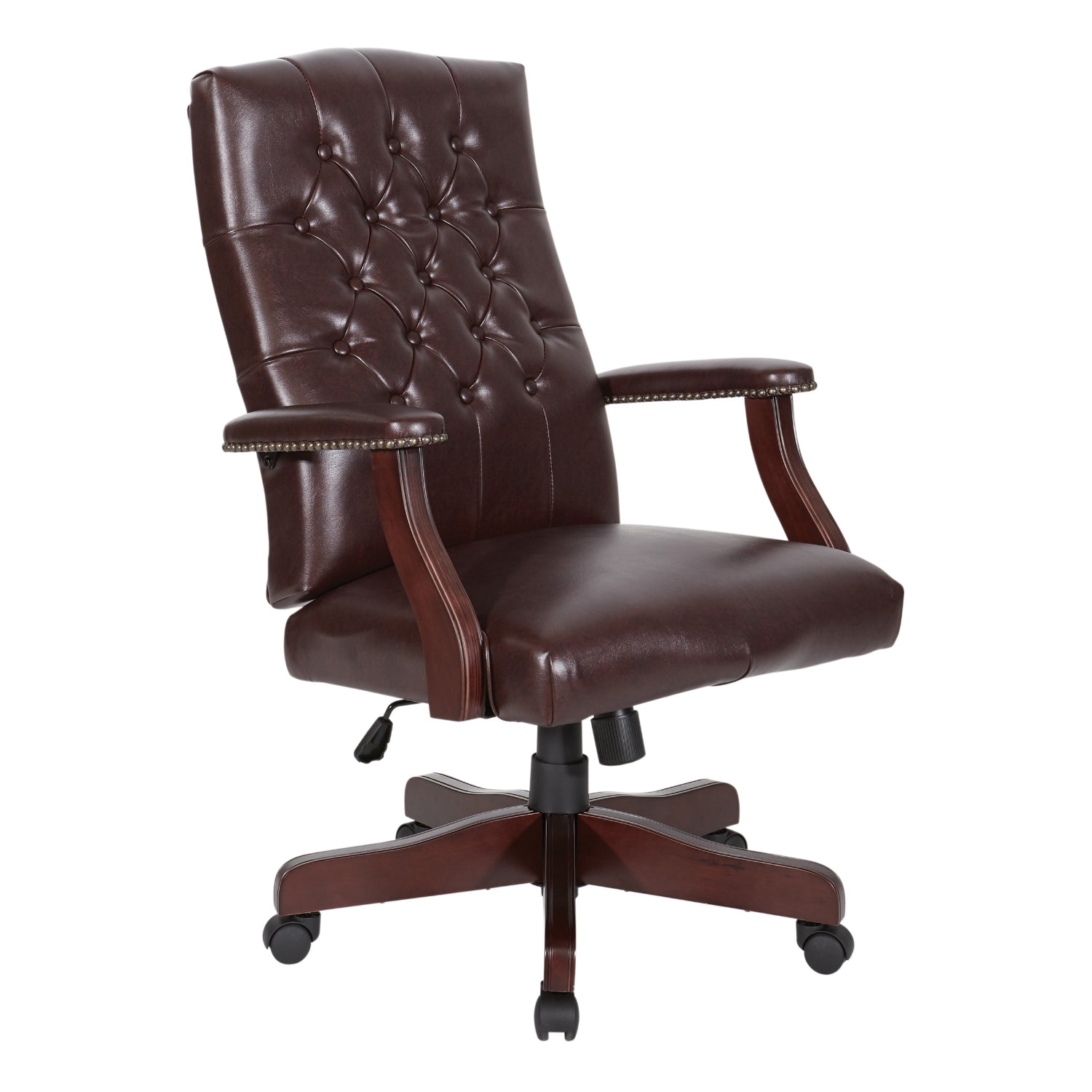 Traditional Executive Chair with Padded Arms, Jamestown Oxblood Vinyl Upholstery