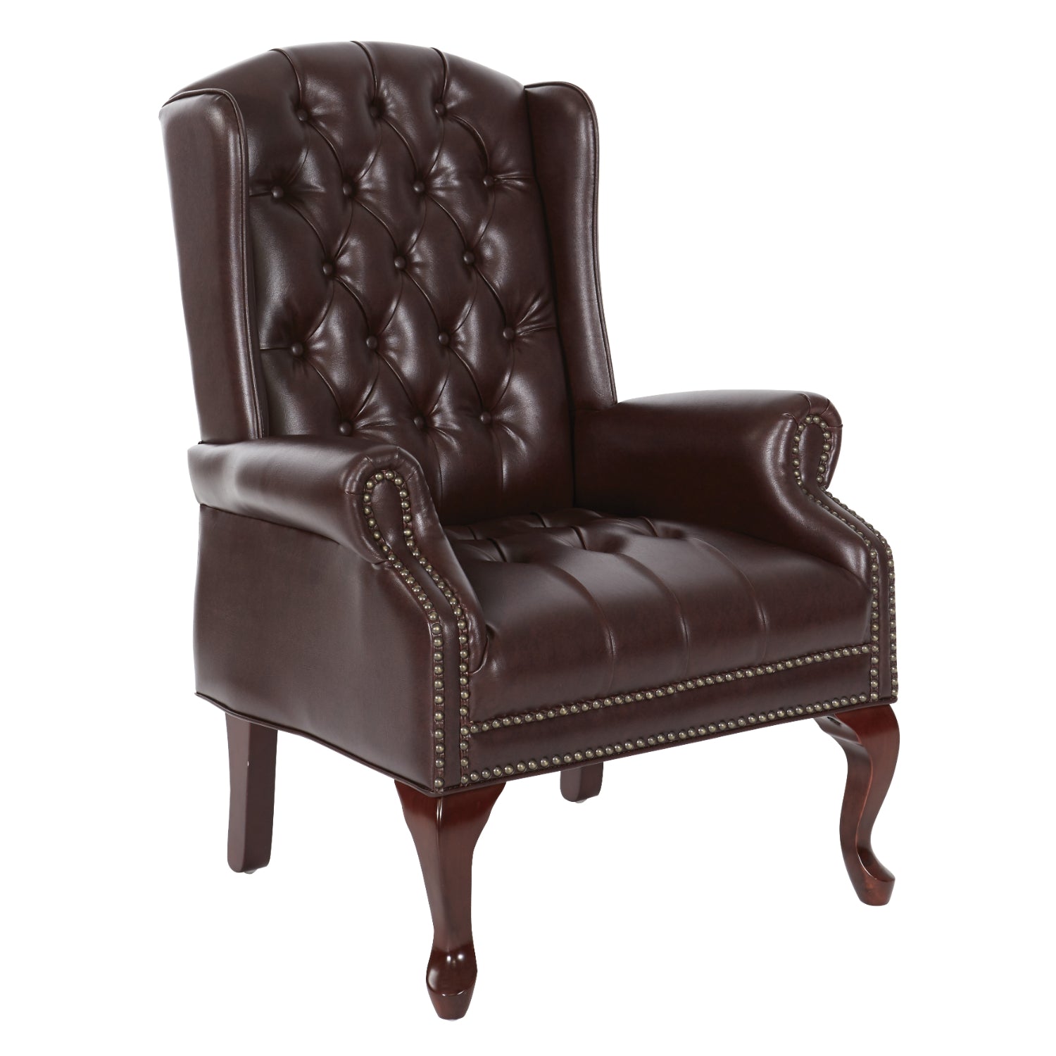 Traditional Queen Ann Style Chair, Jamestown Oxblood Vinyl Upholstery