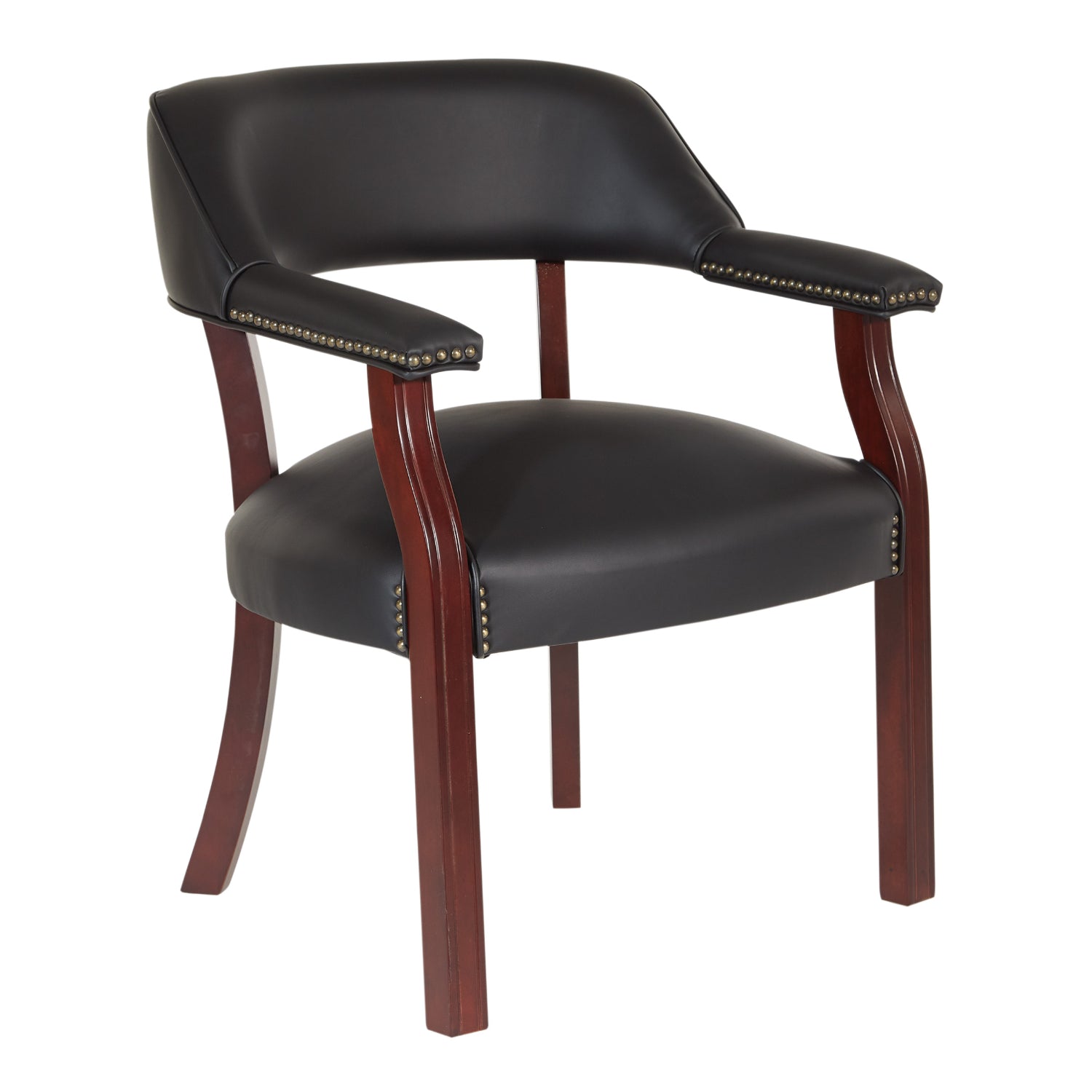 Traditional Guest Chair with Wrap Around Back, Black Vinyl Upholstery