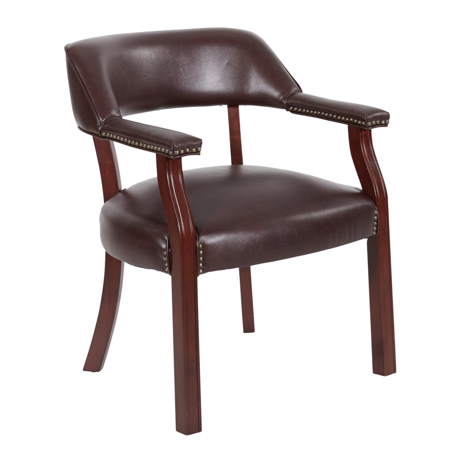 Traditional Guest Chair with Wrap Around Back, Jamestown Oxblood Vinyl Upholstery