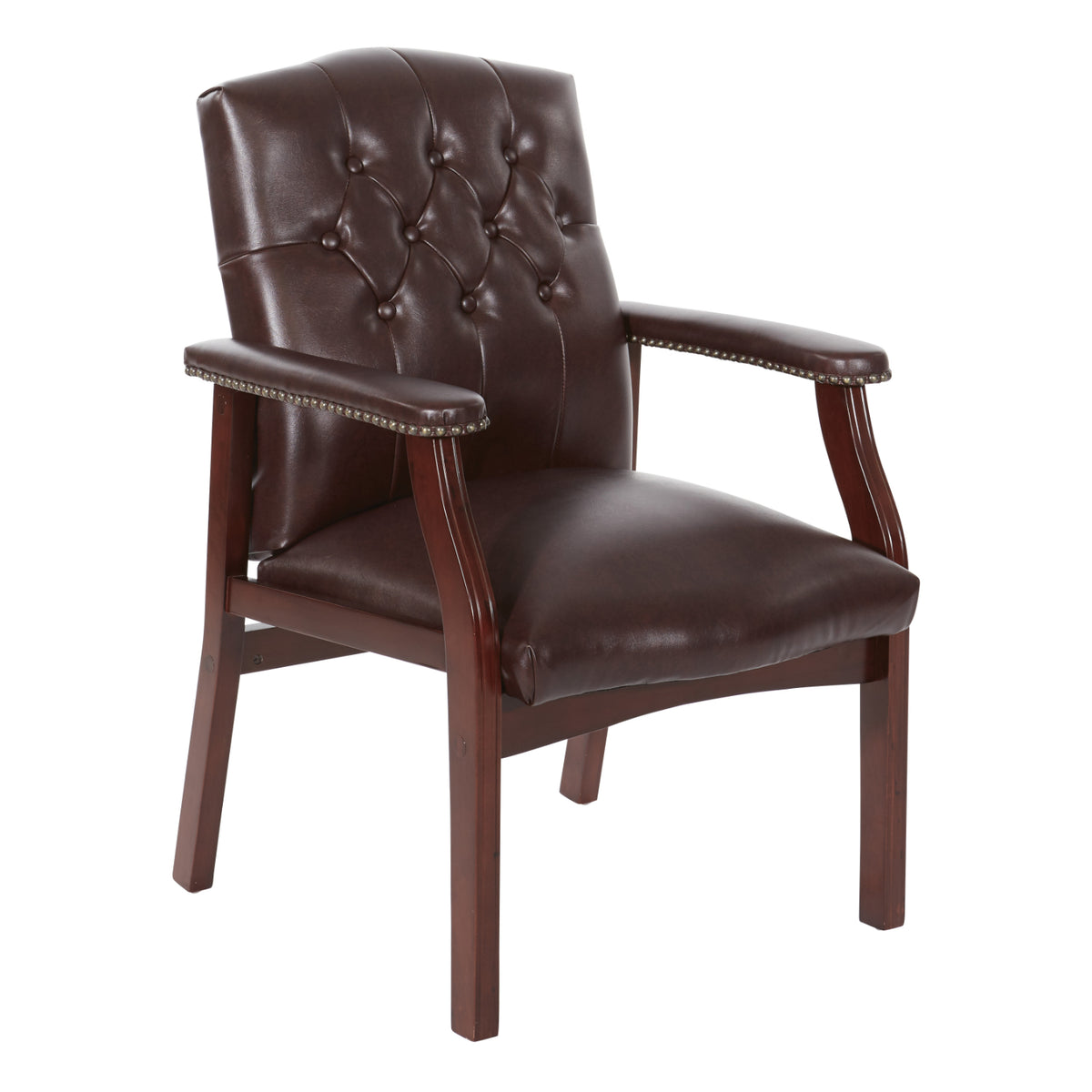 Traditional Guest Chair with Padded Arms, Jamestown Oxblood Vinyl Upholstery