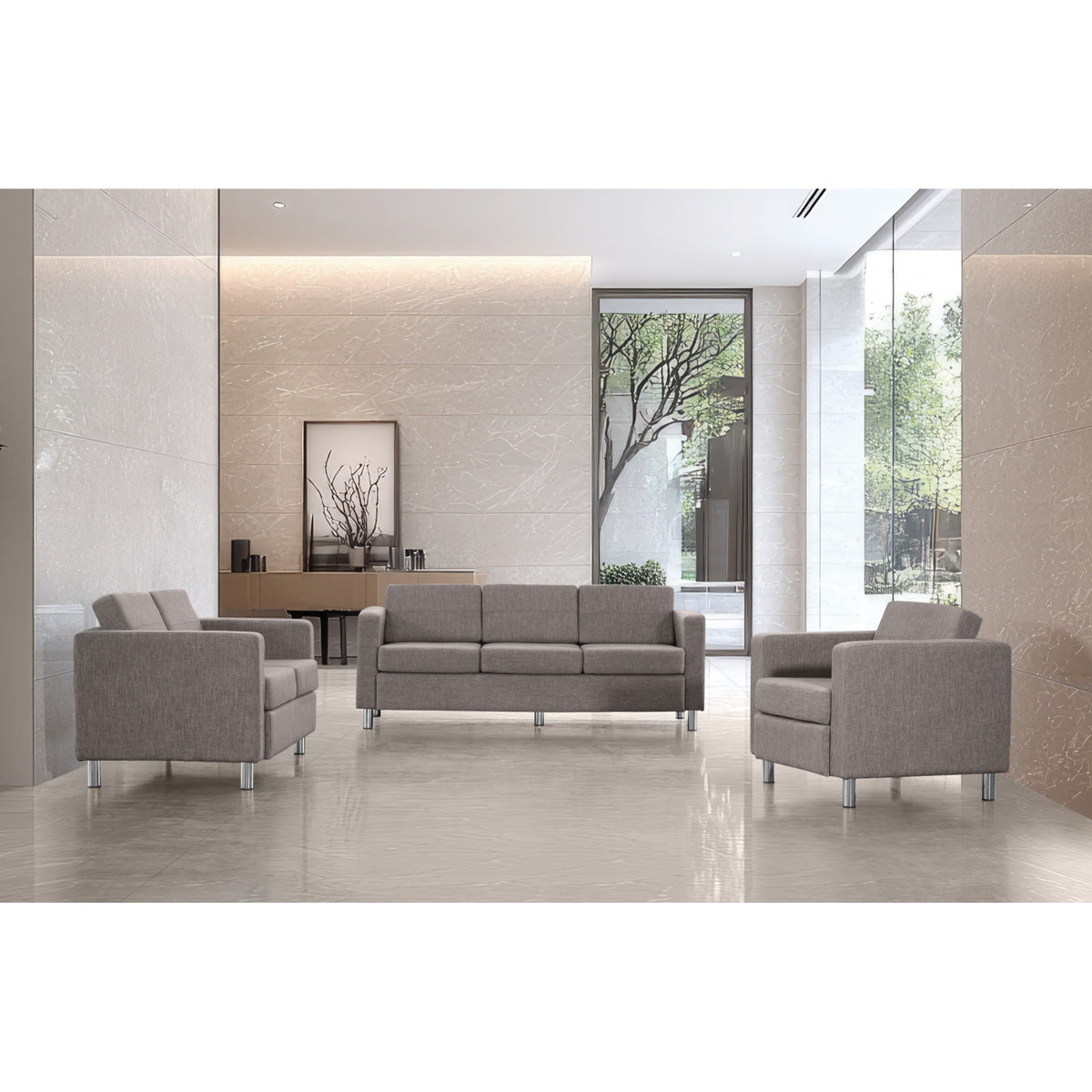 Pacific Armchair with Chrome Finish Legs, Sergio Solids Fabric Upholstery