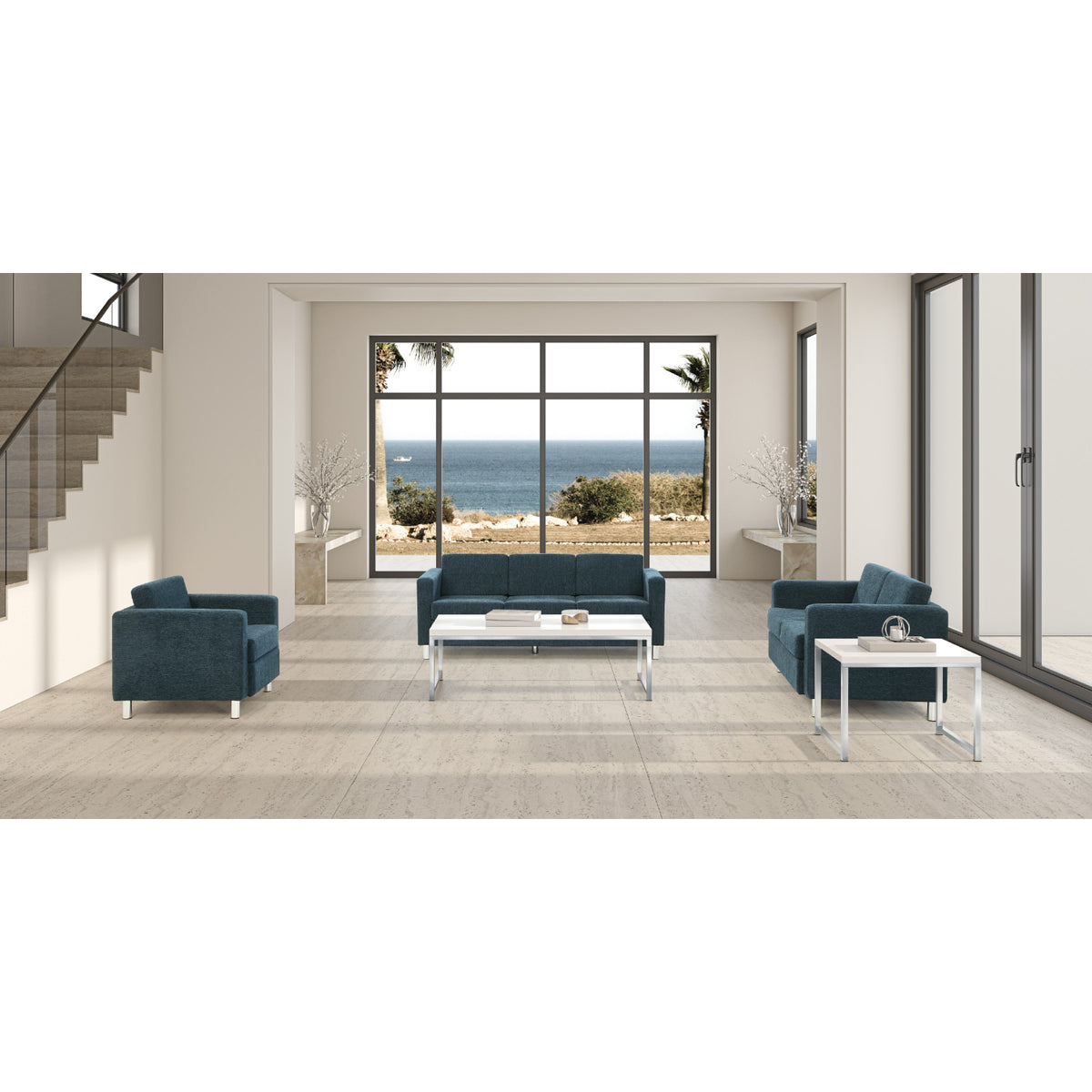 Pacific Armchair with Chrome Finish Legs, Sergio Solids Fabric Upholstery