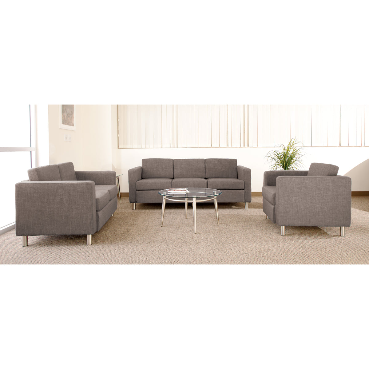 Pacific Sofa with Chrome Finish Legs, Sergio Solids Fabric Upholstery