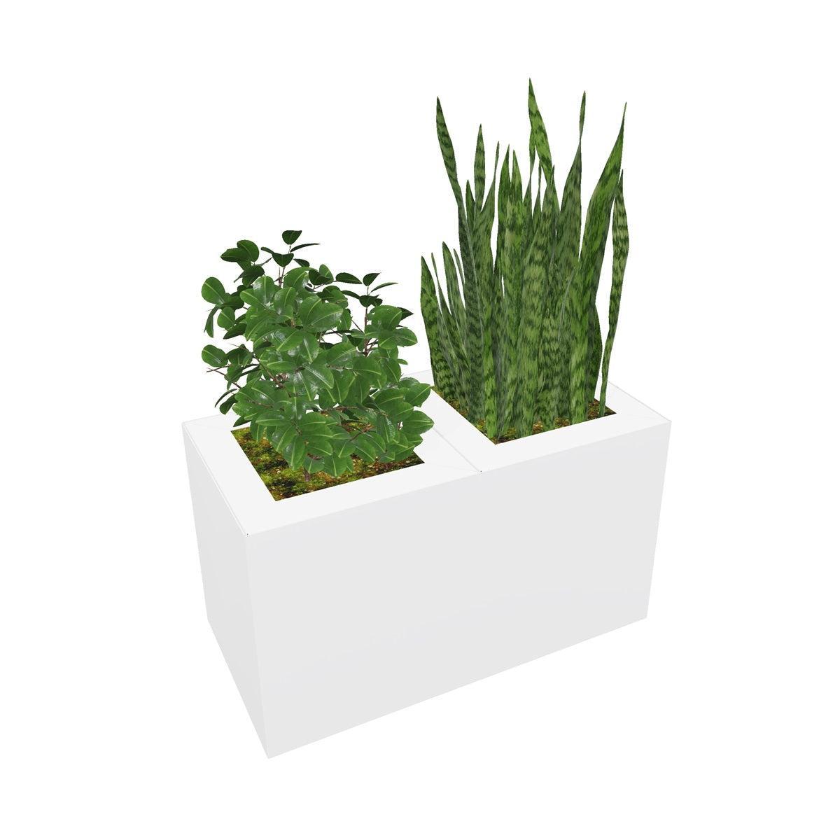 PIC Indoor Painted Steel Double Compartment Planter, 23-5/8" W x 11-7/8" D x 13-3/8" H