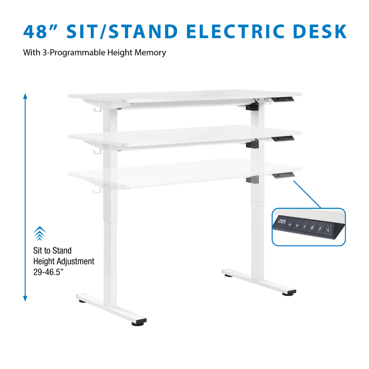 Primo 48" Sit/Stand Electric Height Adjustable Desk, White Base with White Top