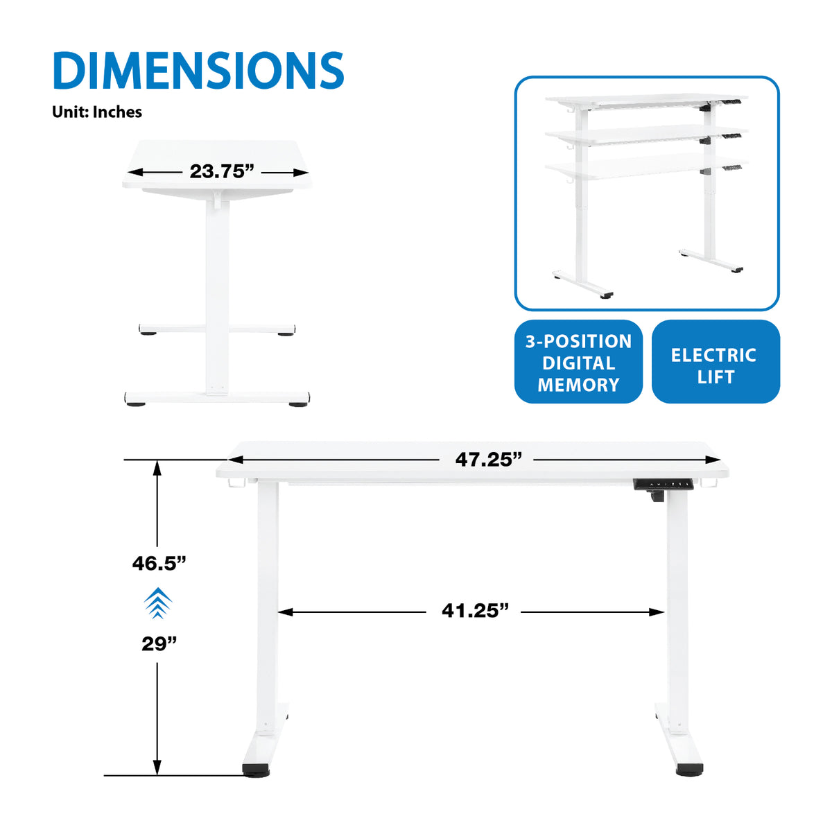 Primo 48" Sit/Stand Electric Height Adjustable Desk, White Base with White Top