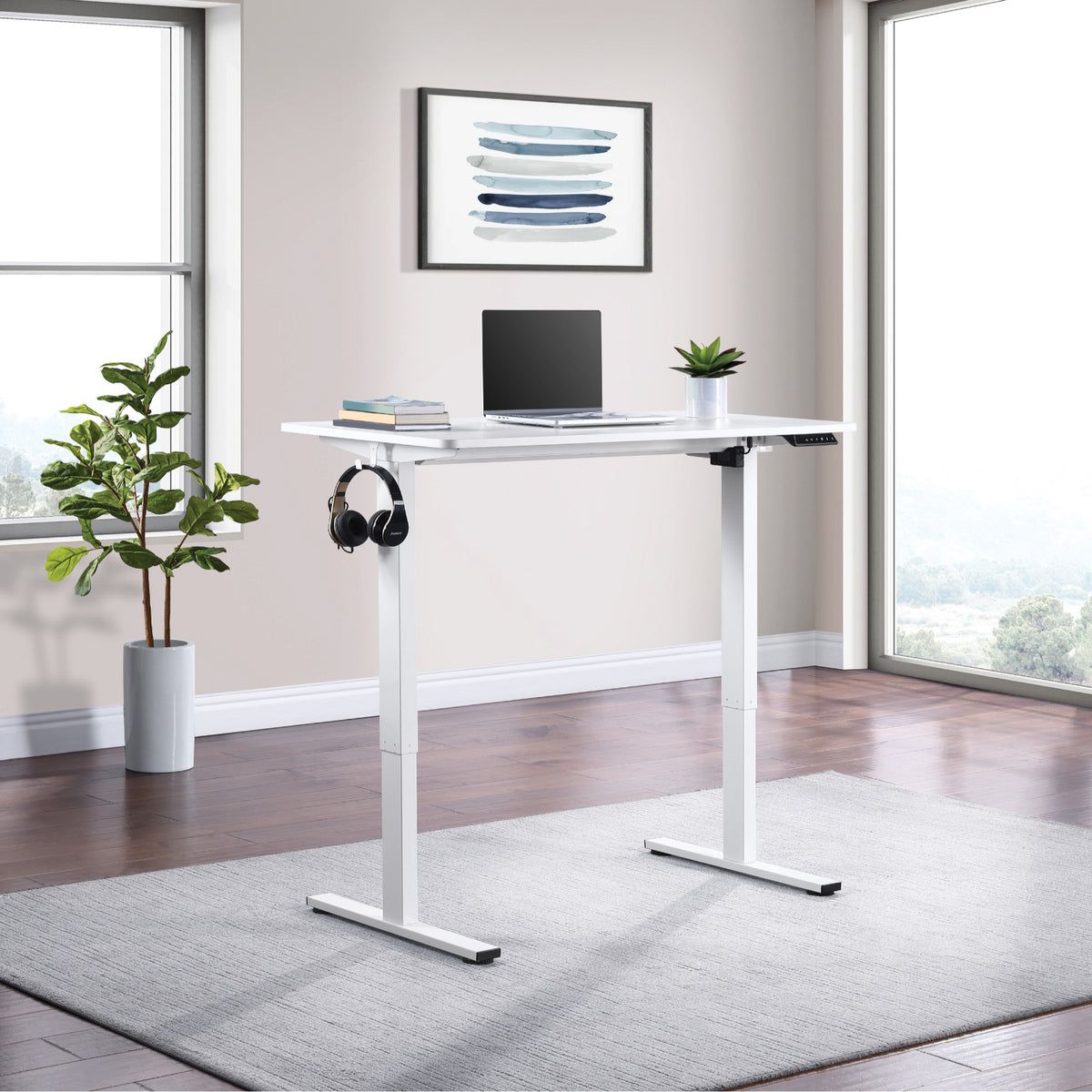 Primo 48" Sit/Stand Electric Height Adjustable Desk, White Base with White Top
