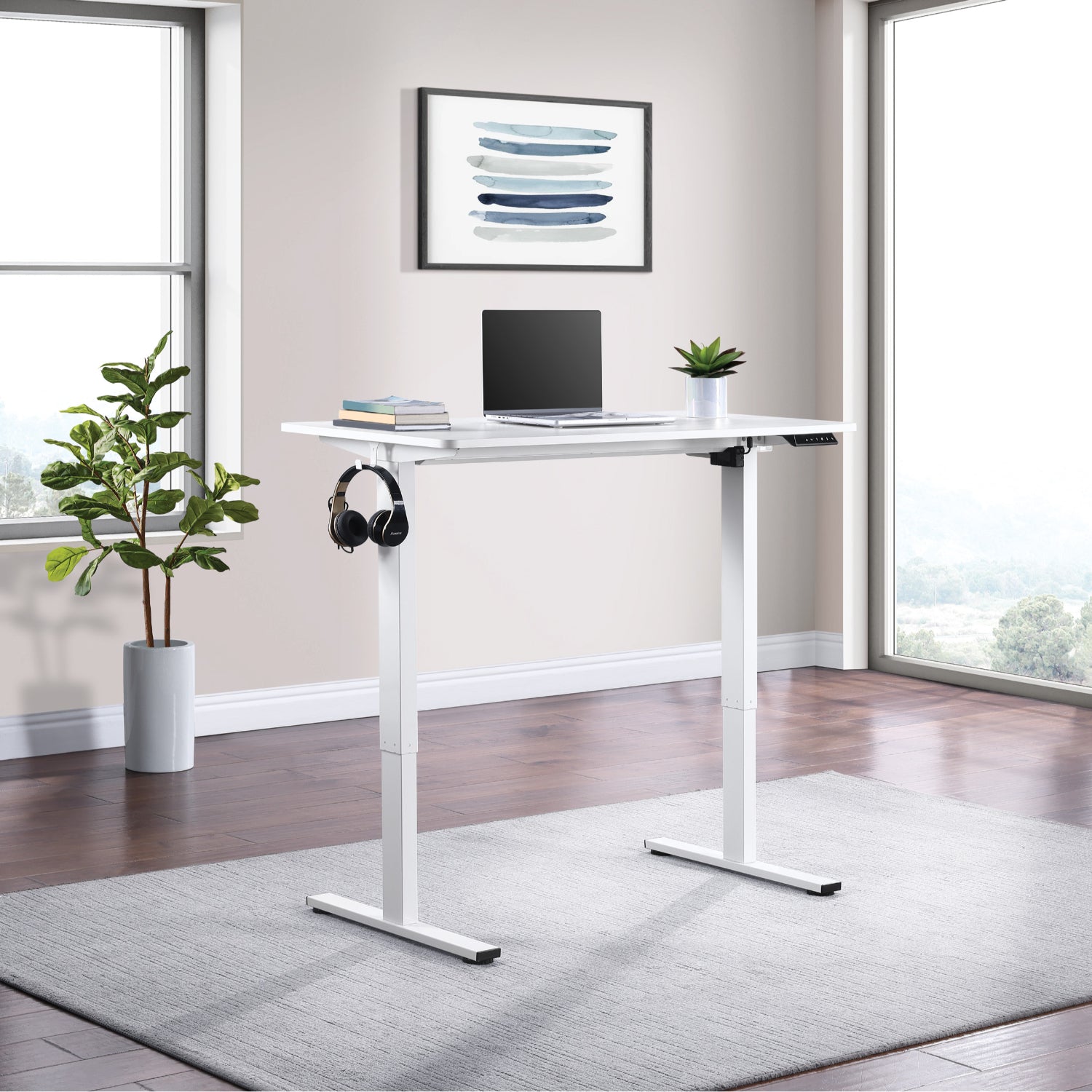 Primo 48" Sit/Stand Electric Height Adjustable Desk, White Base with White Top