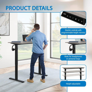 Primo 48" Sit/Stand Electric Height Adjustable Desk, Black Base with Light Grey Top