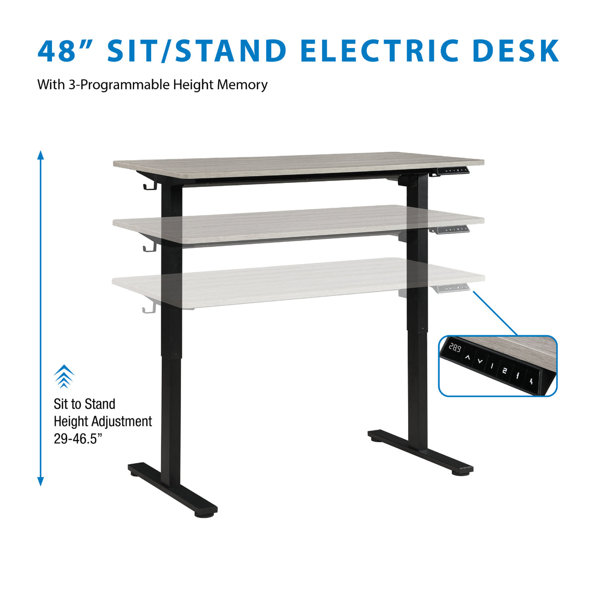 Primo 48" Sit/Stand Electric Height Adjustable Desk, Black Base with Light Grey Top