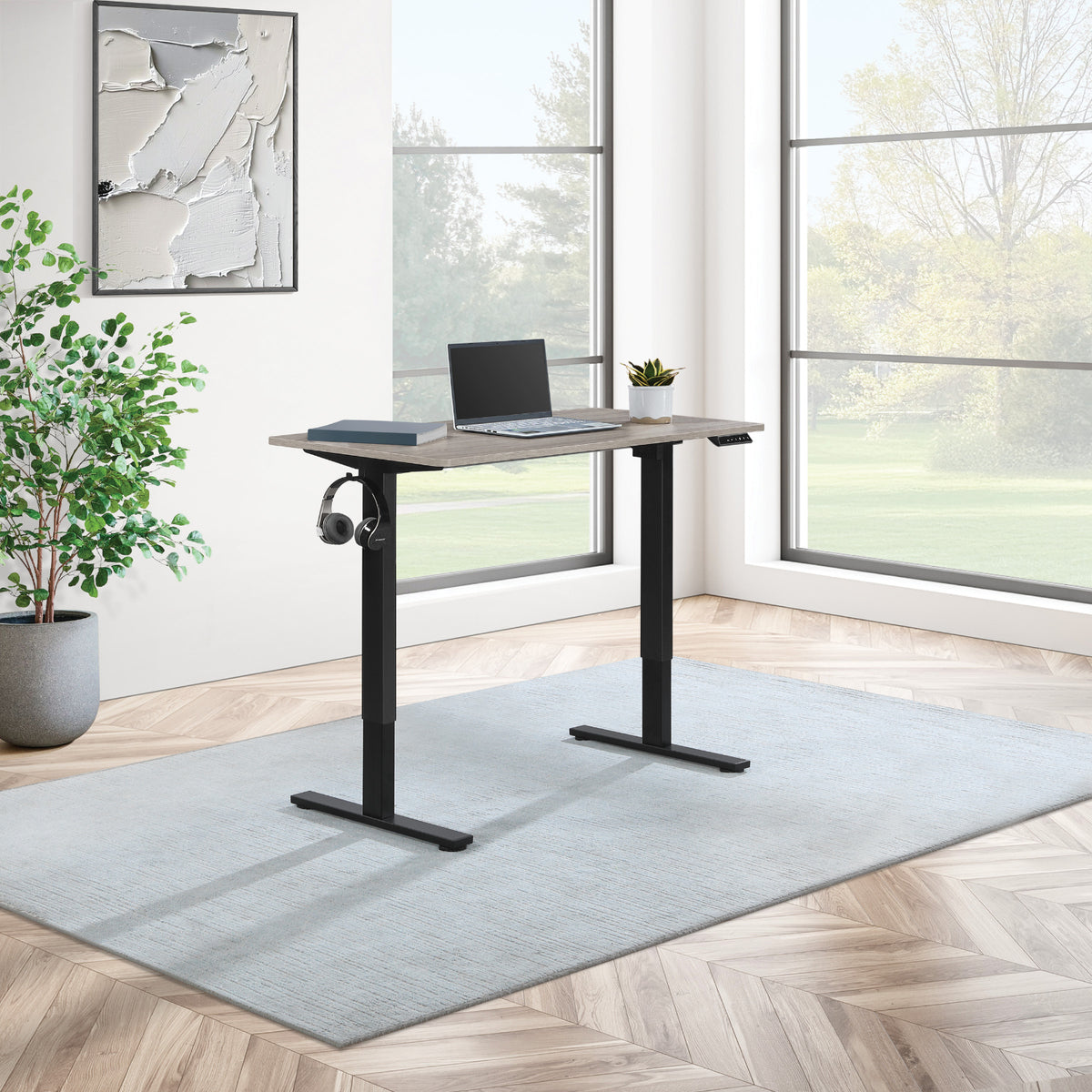 Primo 48" Sit/Stand Electric Height Adjustable Desk, Black Base with Light Grey Top