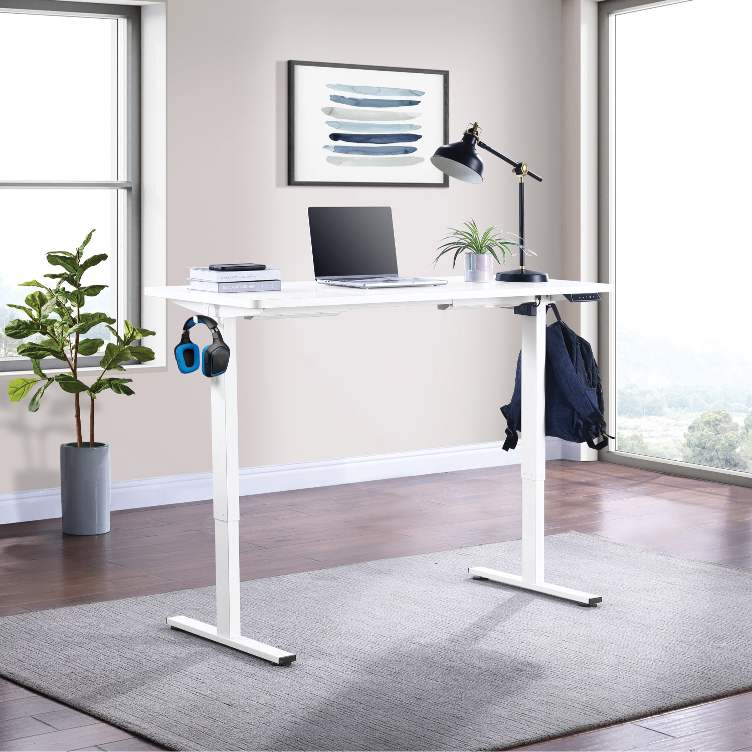 Primo 60" Sit/Stand Electric Height Adjustable Desk, White Base with White Top