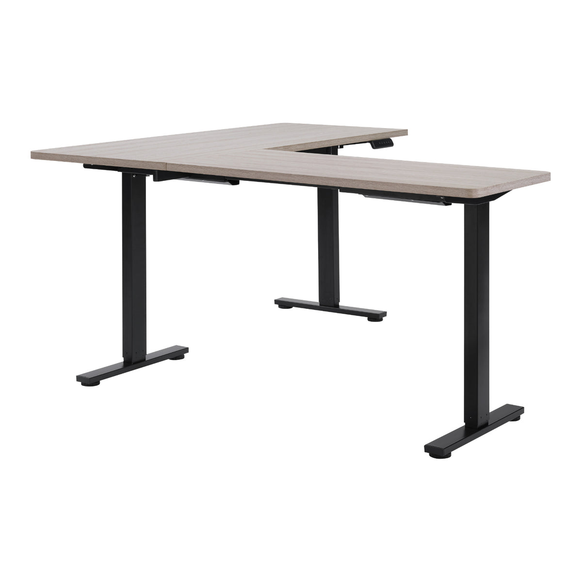Primo Sit-to-Stand Electric Height-Adjustable L-Desk, Black Base/Light Grey Top
