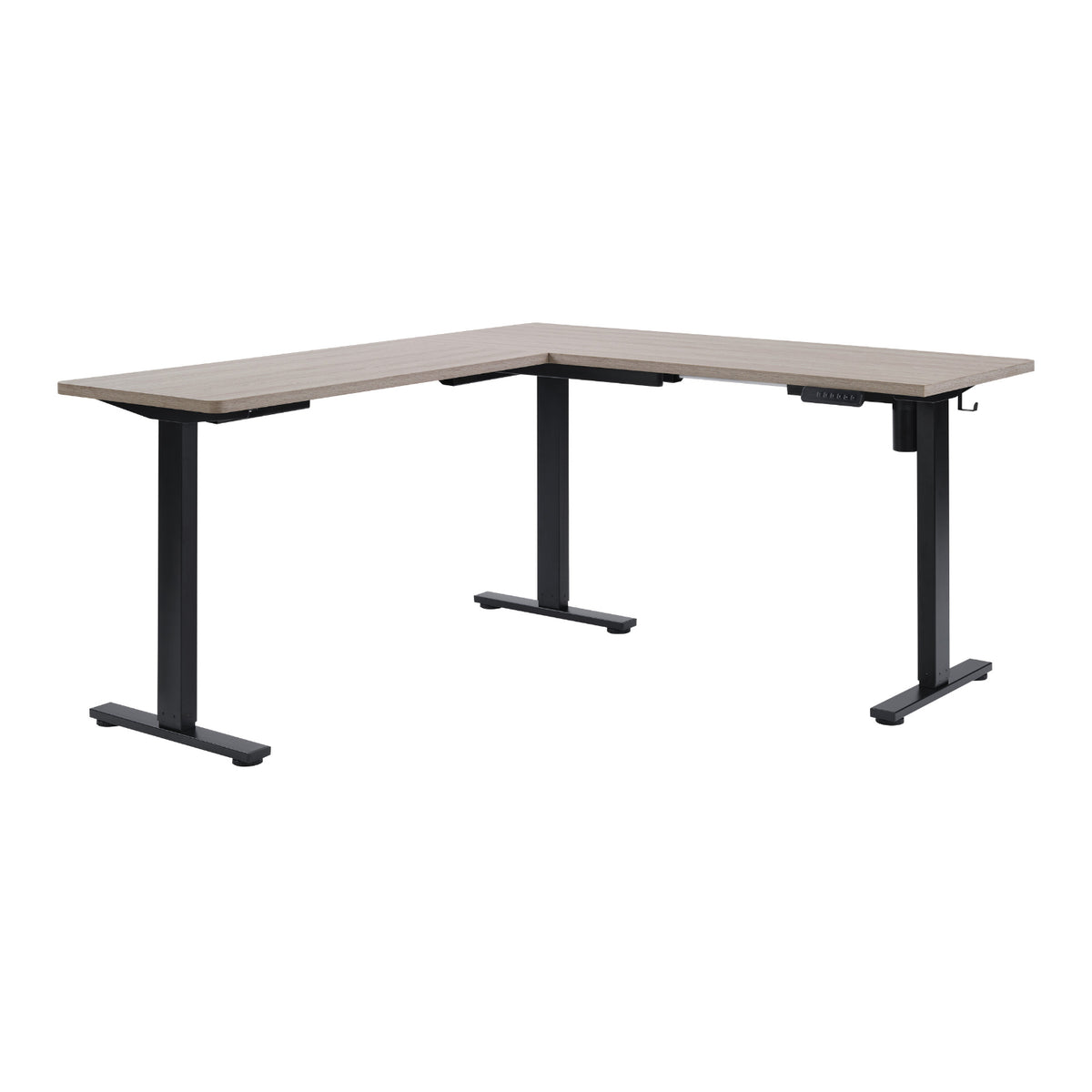 Primo Sit-to-Stand Electric Height-Adjustable L-Desk, Black Base/Light Grey Top