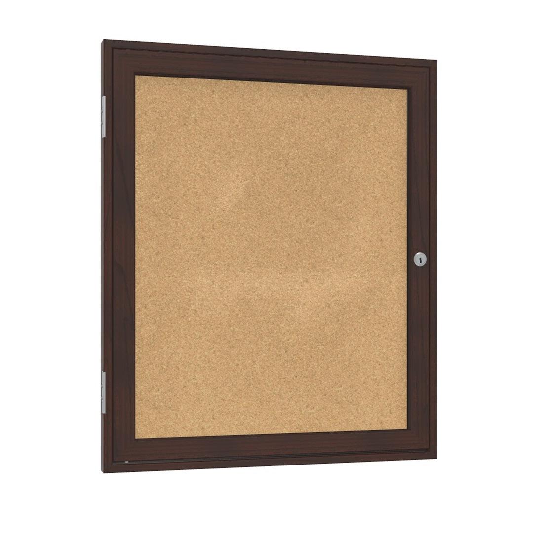 Ghent Enclosed Natural Cork Bulletin Board with Walnut Wood Frame
