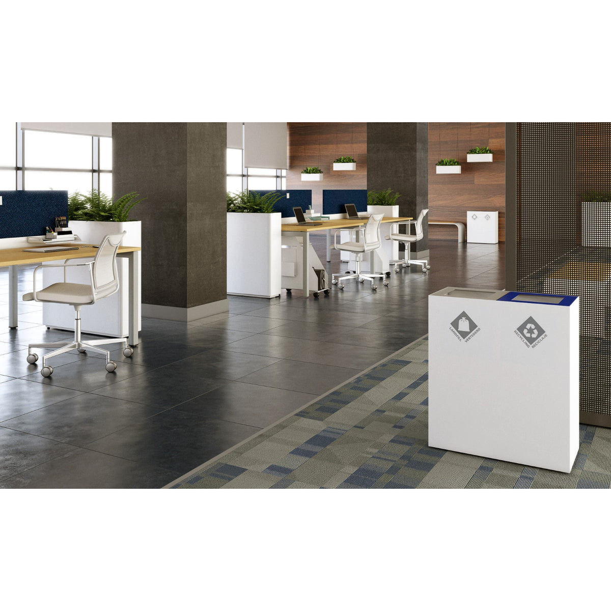 PIC Indoor Double Rectangle Compartment Waste Receptacle with 48 Gallon Body 35-5/16" W x 11-7/8" D x 26-15/16" H