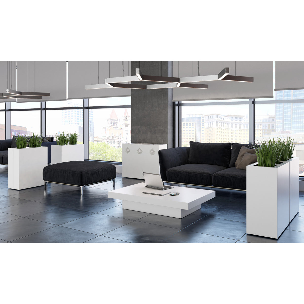 PIC Indoor Painted Steel Double Compartment Planter, 23-5/8" W x 11-7/8" D x 26-15/16" D