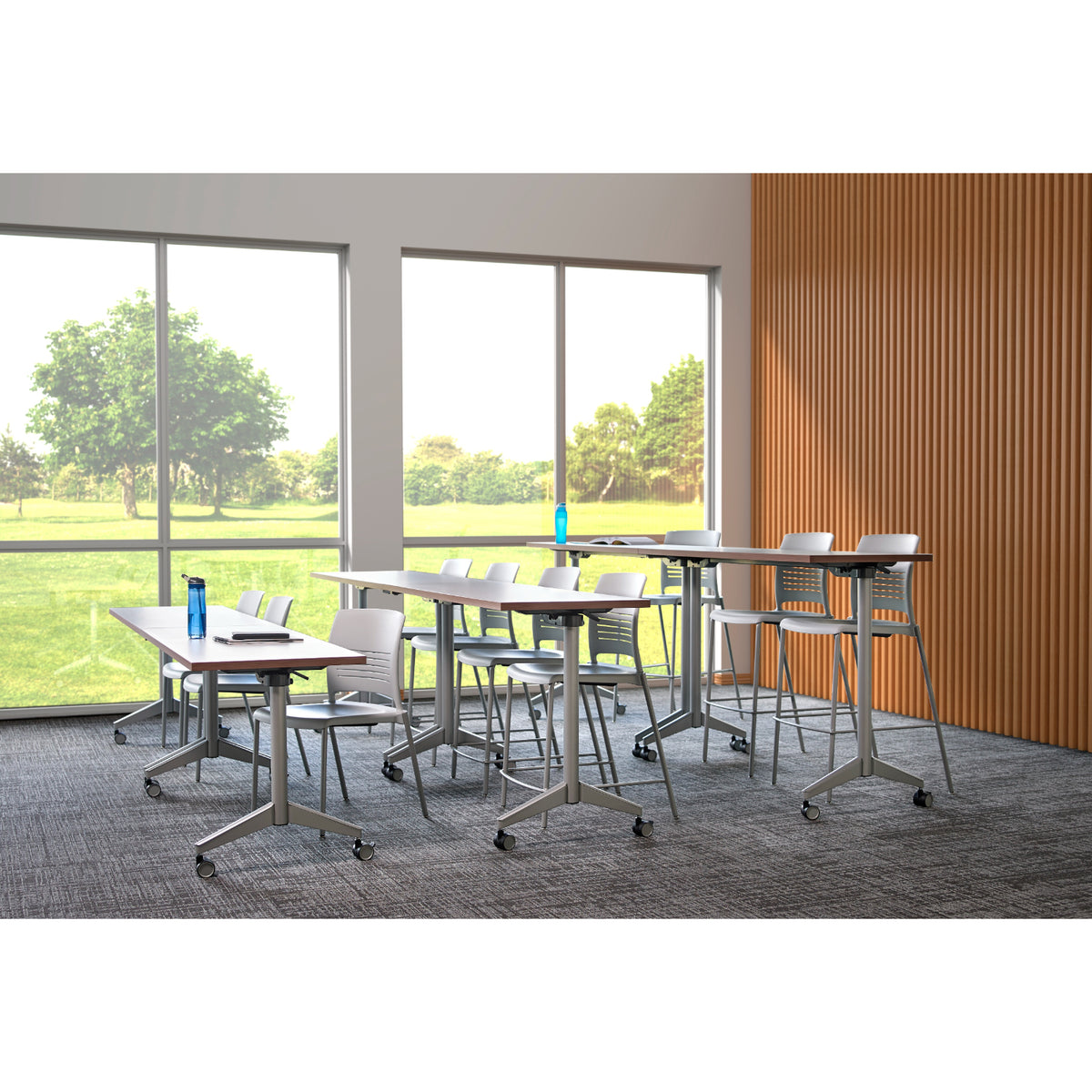 KI Pirouette Fixed Top Rectangular Table, Pneumatic Adjustable Height "T" Base (29"-44" H), FREE SHIPPING
