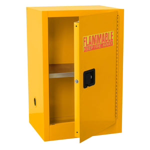 Compact Flammable Safety Cabinet with Single Door, Manual Close, 12 Gallon Capacity, Safety Yellow, 23" W x 18" D x 35" H