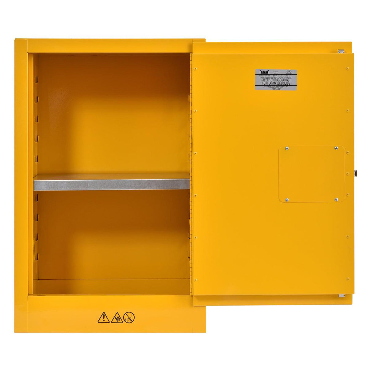 Compact Flammable Safety Cabinet with Single Door, Manual Close, 12 Gallon Capacity, Safety Yellow, 23" W x 18" D x 35" H