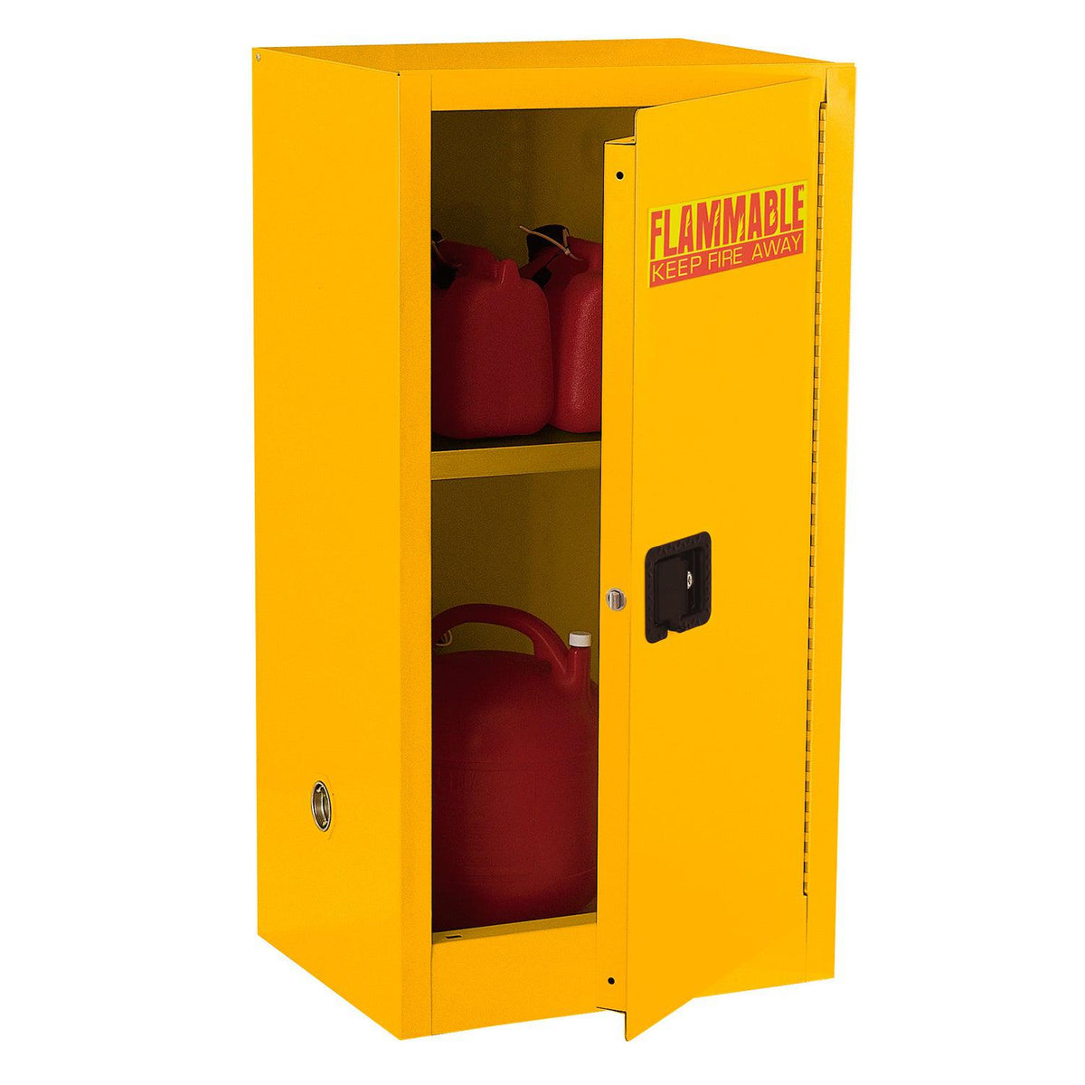 Compact Flammable Safety Cabinet with Single Door, Manual Close, 16 Gallon Capacity, Safety Yellow, 23" x 18" x 44"
