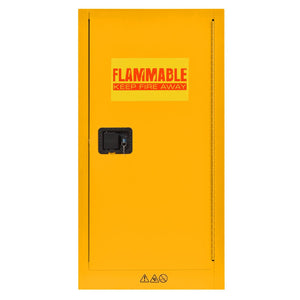 Compact Flammable Safety Cabinet with Single Door, Manual Close, 16 Gallon Capacity, Safety Yellow, 23 x 18 x 44