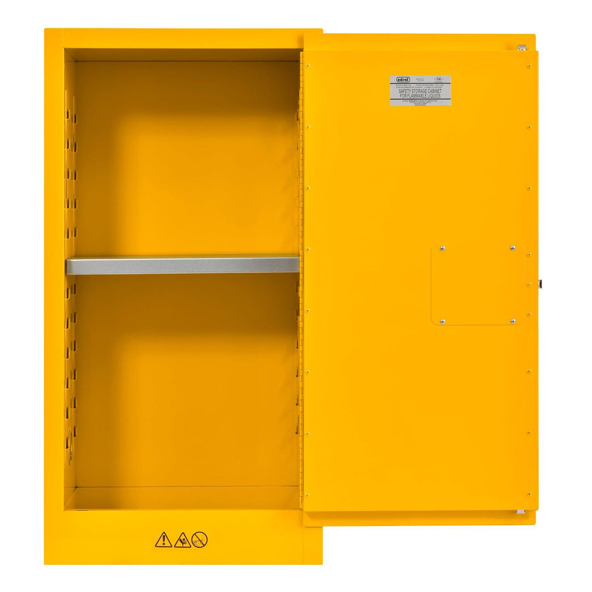 Compact Flammable Safety Cabinet with Single Door, Manual Close, 16 Gallon Capacity, Safety Yellow, 23" x 18" x 44"