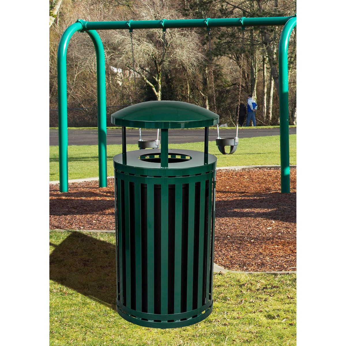 Streetscape Outdoor Trash Receptacle with Canopy, 45-Gallon Capacity