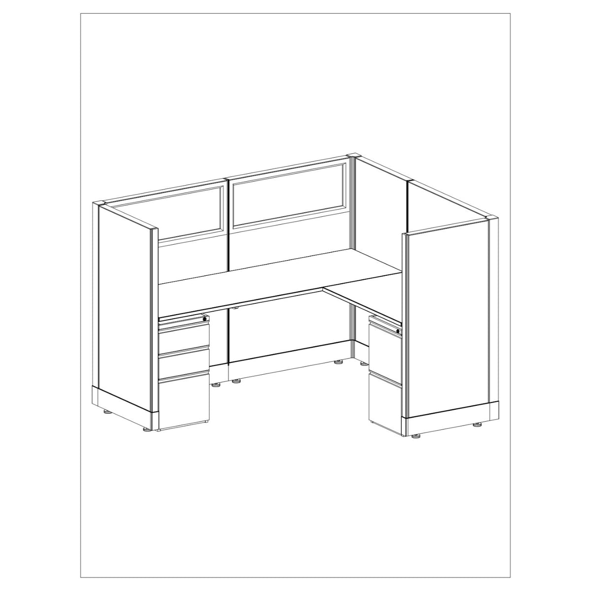 Systems In Stock 5' x 6' L-Shape Workstation with Glass Panels, 53" H