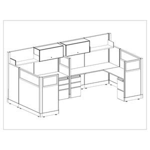 Systems In Stock 12' x 6' Double L-Shape Workstation with Glass Panels and Overheads, 67" H